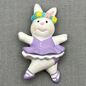 Vintage Hallmark Bunny Ballerina Brooch Rabbit Pin Purple Tutu Easter Spring